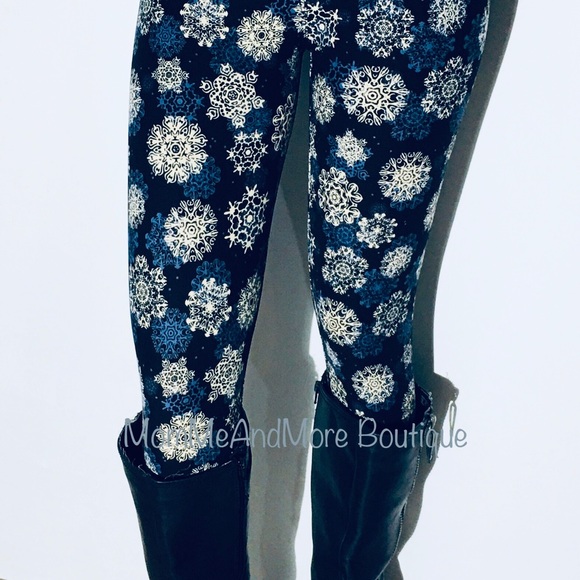 OS NEW Womens Christmas Winter Snowflake Leggings Black Blue White - Picture 9 of 9